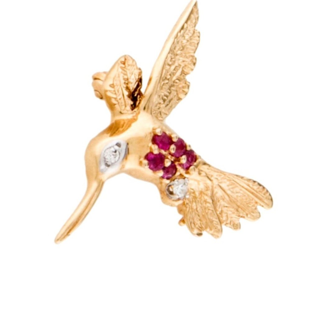 VINTAGE 14K YELLOW GOLD DIAOMOND & RUBY HUMMINGBIRD PEN